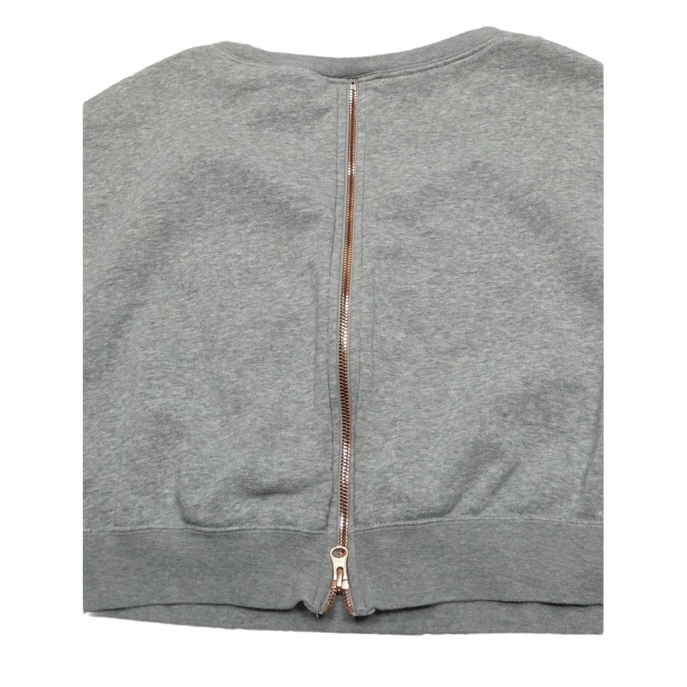 Nike Air Women Small Gray Cropped Sweatshirt Rose Gold Foil Logo Back Zip Crew - Picture 3 of 7